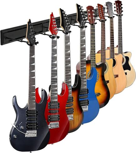Guitar Wall Mount Hangers, Holds Multi Guitars, Aluminum Metal Guitar Stand Bass Holder, Wood Grain Base Plate Rack, Adjustable Instruments Display Set for Ukulele Banjo (Black 5 Hangers) in Saudi Arabia