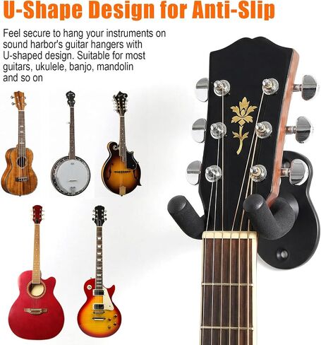 5 Pack Guitar Wall Mount Hanger, Sturdy Metal Guitar Hook Stand for Wall – Holds Acoustic, Electric Guitar, Banjo, Bass, Ukulele, Black Guitar Hangers for Wall Mount in Kuwait