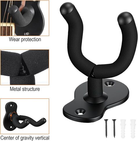 5 Pack Guitar Wall Mount Hanger, Sturdy Metal Guitar Hook Stand for Wall – Holds Acoustic, Electric Guitar, Banjo, Bass, Ukulele, Black Guitar Hangers for Wall Mount in Kuwait