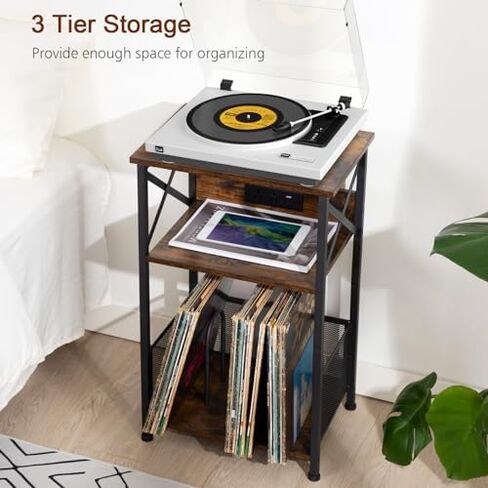 AMHANCIBLE Record Player Stand with Charging Station,C Shaped End Table in Kuwait