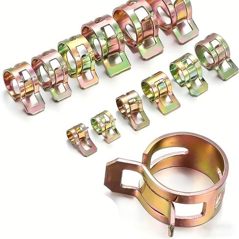 32Pcs Spring Hose Clamps Assortment Kit, 304 Stainless Steel & Copper Fuel Line Clips, 0.24-0.63 Inch No-Tool Installation Hose Clamps for Automotive, Plumbing, Gas Line, Irrigation Pipes in Kuwait