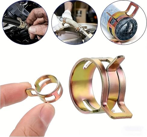 32Pcs Spring Hose Clamps Assortment Kit, 304 Stainless Steel & Copper Fuel Line Clips, 0.24-0.63 Inch No-Tool Installation Hose Clamps for Automotive, Plumbing, Gas Line, Irrigation Pipes in Kuwait