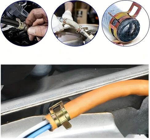 32Pcs Spring Hose Clamps Assortment Kit, 304 Stainless Steel & Copper Fuel Line Clips, 0.24-0.63 Inch No-Tool Installation Hose Clamps for Automotive, Plumbing, Gas Line, Irrigation Pipes in Kuwait