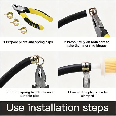 32Pcs Spring Hose Clamps Assortment Kit, 304 Stainless Steel & Copper Fuel Line Clips, 0.24-0.63 Inch No-Tool Installation Hose Clamps for Automotive, Plumbing, Gas Line, Irrigation Pipes in Kuwait