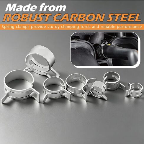 352Pcs Carbon Steel Spring Hose Clamp Kit - Black Oxide + Case & Pliers | 15 sizes 6-25mm, 352 pcs with case + clamp pliers & removal tool. Carbon steel, black oxide finish, for low-pressure systems. in Kuwait