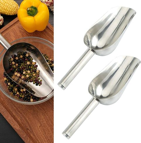 2Pcs Ice Scoop,8 inch Stainless Steel Metal Scooper for Ice-Machine,Multifunctional Small Food Scoops,Kitchen Gadgets Little Scooper,for Cookie Flour Pet Dog Food,Bar,Birthday Party,Wedding in Kuwait