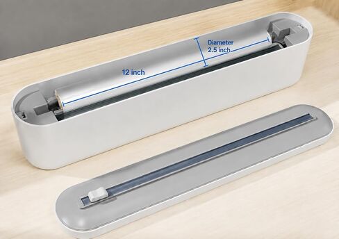 Plastic Wrap Dispenser with Cutter, Gray and White, 15 Inch, Traceless Adhesive Mount, Kitchen Food Storage in Kuwait