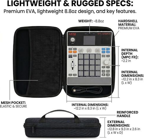 Carrying Case for Akai Professional MPC Sample Cable Accessoires Hard Shell Waterproof Audio Sampler Travel Bag Protective Cover with Handle in Kuwait