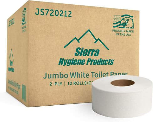 لفافات ورق تواليت ضخمة من Sierra Hygiene بطبقتين، مناديل حمام عالمية مقاس 3.5 بوصة × 720 بوصة، ورق تواليت تجاري بقطر 9 بوصة للموزعات، آمن للصرف الصحي، صنع في الولايات المتحدة الأمريكية، 12 لفة/علبة in Kuwait