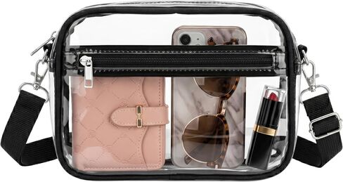 Garnen Clear Crossbody Bag, Stadium Approved 4.72x8.27x1.97 Black | Clear PVC, adjustable strap, compact mini purse, for concerts/stadium events, unisex. in Kuwait