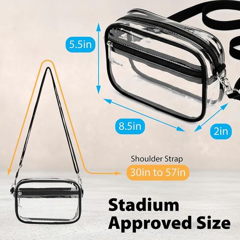 Garnen Clear Crossbody Bag, Stadium Approved 4.72x8.27x1.97 Black | Clear PVC, adjustable strap, compact mini purse, for concerts/stadium events, unisex. in Kuwait