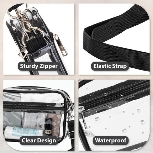 Garnen Clear Crossbody Bag, Stadium Approved 4.72x8.27x1.97 Black | Clear PVC, adjustable strap, compact mini purse, for concerts/stadium events, unisex. in Kuwait