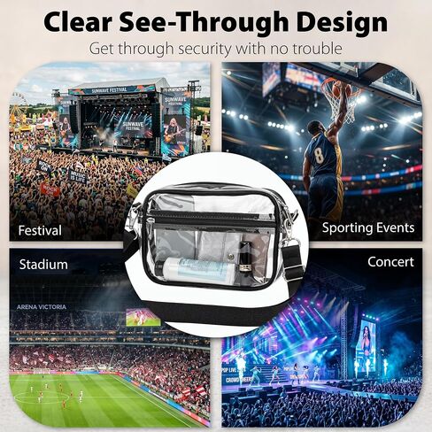 Garnen Clear Crossbody Bag, Stadium Approved 4.72x8.27x1.97 Black | Clear PVC, adjustable strap, compact mini purse, for concerts/stadium events, unisex. in Kuwait