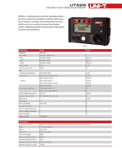 UNI-T Uni-Trend Ground Resistance Meter Digital Electrical Meter Insulation Resistance Tester AC DC Voltmeter UT526 RCD Test/Low Resistance Continuity Measure(UT526) in Kuwait