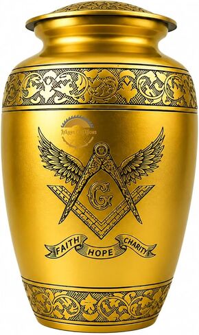 AYAANS Handcrafted Aluminium Urn for Ashes – Durable & Lightweight Cremation Urn – Elegant Memorial for Adults – Secure Closure & Timeless Design (Navy Blue, 6.5" x 6.5" x 11.5" Inches, Masonic) in Saudi Arabia