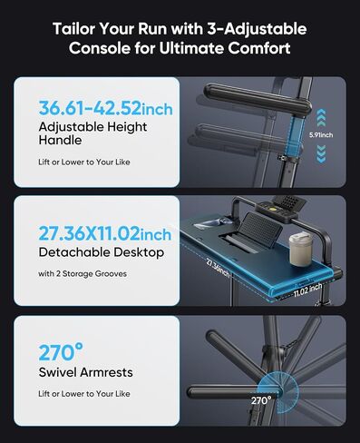 3.0HP Walking Pad Treadmill with Incline 2%-7%-12%, 6 in 1 Foldable Treadmill for Home with Removable Desk, Adjustable Handle Bar, RGB Lights, LED Display, Remote&APP Control, 330LBS Capacity in Kuwait