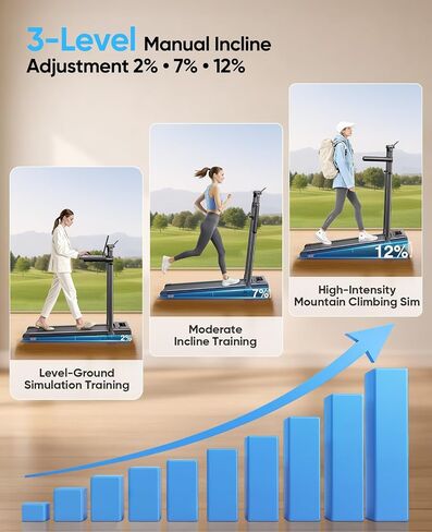 3.0HP Walking Pad Treadmill with Incline 2%-7%-12%, 6 in 1 Foldable Treadmill for Home with Removable Desk, Adjustable Handle Bar, RGB Lights, LED Display, Remote&APP Control, 330LBS Capacity in Kuwait