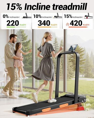 LONTEK 15% Incline Walking Pad Treadmill, Foldable Treadmills for Home | Compact, 2.5HP Brushless, Foldable Treadmill, Portable Treadmill, Home Office, Reomte Control, 300Lbs Weight Capacity in Kuwait
