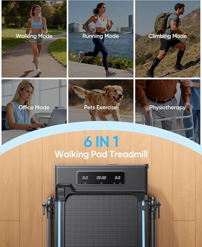 3.0HP Walking Pad Treadmill with Incline 2%-7%-12%, 6 in 1 Foldable Treadmill for Home with Removable Desk, Adjustable Handle Bar, RGB Lights, LED Display, Remote&APP Control, 330LBS Capacity in Kuwait