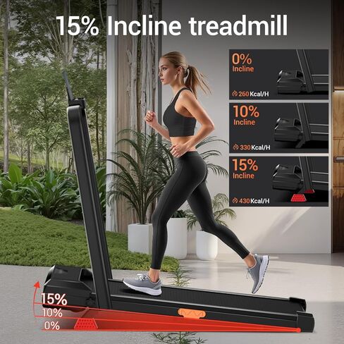 Walking Pad with 15% Incline, Portable Under Desk Treadmill, Foldable Treadmills for Home, 2.5 HP Quiet Walking Pad with 300 LBS Capacity in Kuwait