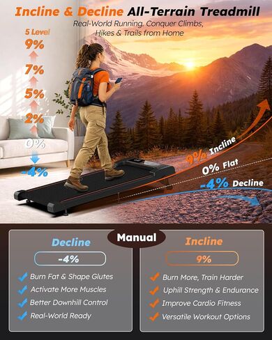 Walking Pad with Incline 9% & Decline -4% 5 Level, Under Desk Treadmill for Home, Quiet BLDC EvoDrive, Full Metrics Large Display, NeoFloat Quad Cushioning, Portable Compact for Small Spaces in Saudi Arabia