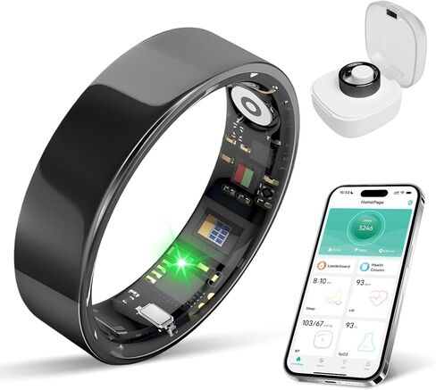 New Smart Ring Health Tracker for Women & Men, Sleep Exercise Health Monitoring, Daily Tracking, iOS/Android Compatible, IP68 Waterproof, No Subscription Required, 5‑Day Battery Life (Silver, 9) in Kuwait