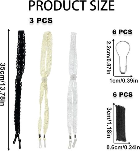 3PCS Lace Hat Straps, 3 Colors Adjustable Hat Clips for Women, Windproof Anti-Lost Straps for Straw Hats Sun Hats Beach Hats Daily Wear Horse Riding Hiking Outdoor Activities in Kuwait