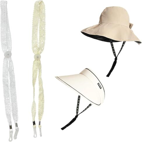 3PCS Lace Hat Straps, 3 Colors Adjustable Hat Clips for Women, Windproof Anti-Lost Straps for Straw Hats Sun Hats Beach Hats Daily Wear Horse Riding Hiking Outdoor Activities in Kuwait