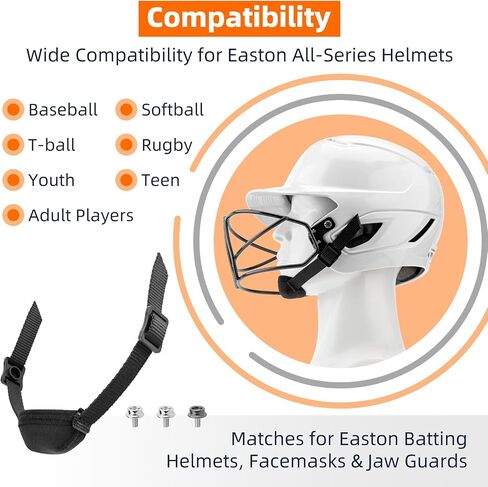 Contour Helmet Chin Strap Replacement for Easton All Batting Helmets, Adjustable Padded Chin Guard for Youth & Adult Baseball Softball Rugby Helmet, Durable Nylon Chinstrap with Mounting Screws in Kuwait