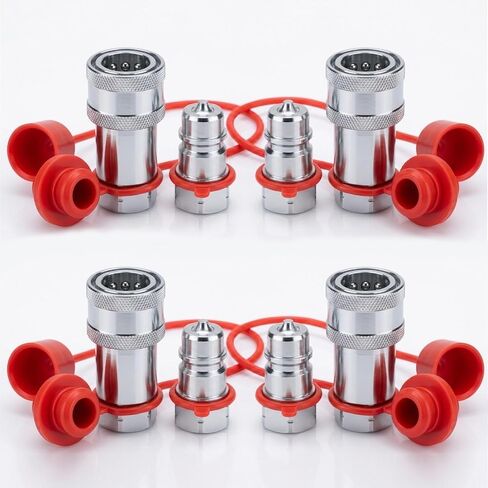 ISO 7241-1 A Series Hydraulic Quick Disconnect Coupler Set, 1/2" NPT Male & Female, Poppet Valve, Carbon Steel, for Tractor, Agricultural & Industrial Hydraulics with dust caps, 4Packs in Kuwait