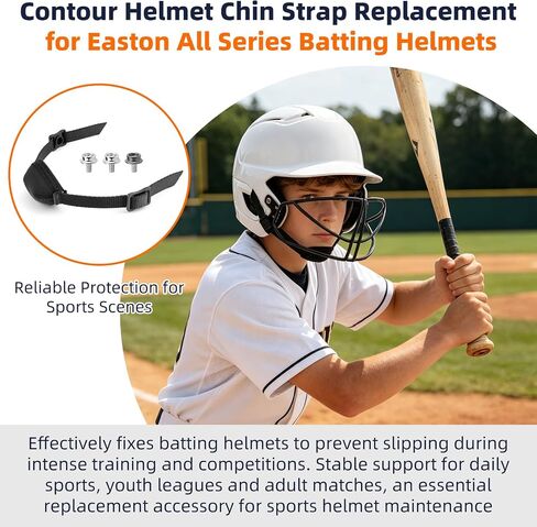 Contour Helmet Chin Strap Replacement for Easton All Batting Helmets, Adjustable Padded Chin Guard for Youth & Adult Baseball Softball Rugby Helmet, Durable Nylon Chinstrap with Mounting Screws in Kuwait