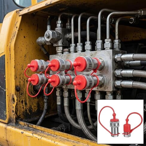 ISO 7241-1 A Series Hydraulic Quick Disconnect Coupler Set, 1/2" NPT Male & Female, Poppet Valve, Carbon Steel, for Tractor, Agricultural & Industrial Hydraulics with dust caps, 4Packs in Kuwait