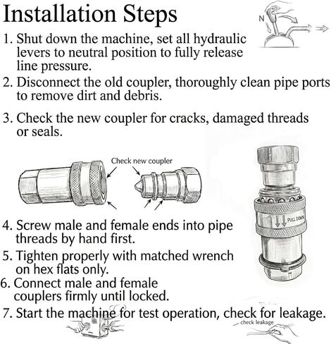 ISO 7241-1 A Series Hydraulic Quick Disconnect Coupler Set, 1/2" NPT Male & Female, Poppet Valve, Carbon Steel, for Tractor, Agricultural & Industrial Hydraulics with dust caps, 4Packs in Kuwait