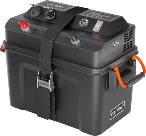VOLTSET Smart Marine Battery Box 12V 24V - Power Center with Digital Voltage Meter, Dual USB Ports & Circuit Breaker for Lifepo4, Trolling Motor, Kayak, Boat & RV (No Battery) in Kuwait