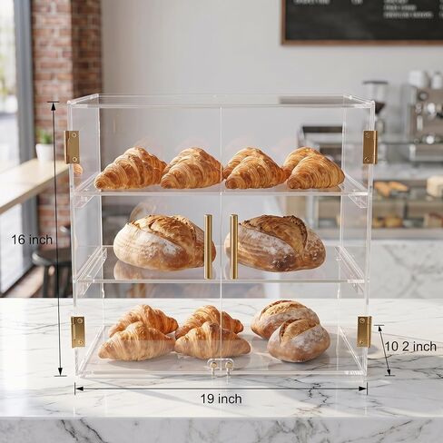 3-Tier Acrylic Bakery Display Case with Removable Trays, Clear Pastry Cabinet Countertop Bread Storage Box for Kitchen Bakery Shop – Ideal for Bread, Bagels, Donuts, Desserts in Kuwait