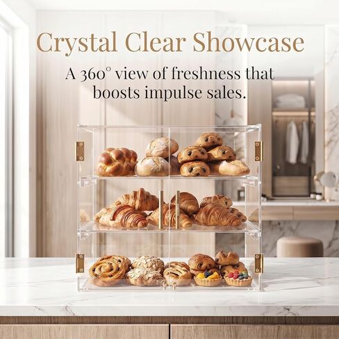 3-Tier Acrylic Bakery Display Case with Removable Trays, Clear Pastry Cabinet Countertop Bread Storage Box for Kitchen Bakery Shop – Ideal for Bread, Bagels, Donuts, Desserts in Kuwait