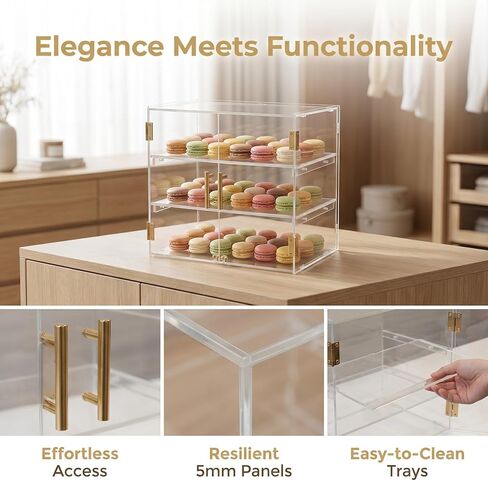 3-Tier Acrylic Bakery Display Case with Removable Trays, Clear Pastry Cabinet Countertop Bread Storage Box for Kitchen Bakery Shop – Ideal for Bread, Bagels, Donuts, Desserts in Kuwait