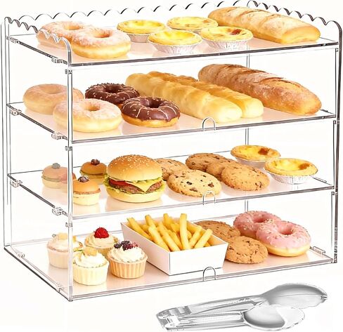 3 Tier Bakery Display Case, 19.5" x 10.24" x 14.5", Clear Countertop Acrylic Bread Box & Pastry Display Case, Holds Cakes, Donuts and Cookies, for Home Kitchen, Bakeries & Cafés in Kuwait