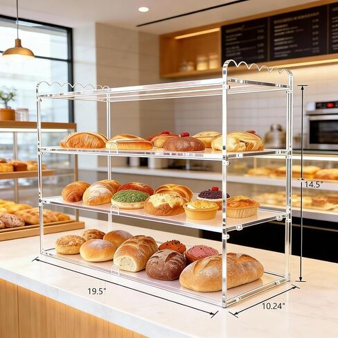 3 Tier Bakery Display Case, 19.5" x 10.24" x 14.5", Clear Countertop Acrylic Bread Box & Pastry Display Case, Holds Cakes, Donuts and Cookies, for Home Kitchen, Bakeries & Cafés in Kuwait