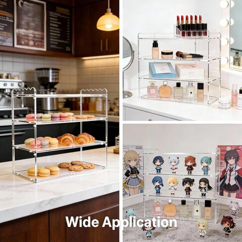 3 Tier Bakery Display Case, 19.5" x 10.24" x 14.5", Clear Countertop Acrylic Bread Box & Pastry Display Case, Holds Cakes, Donuts and Cookies, for Home Kitchen, Bakeries & Cafés in Kuwait