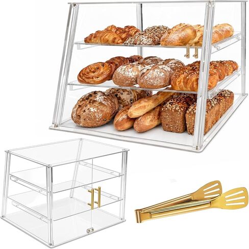 3-Tier Commercial Bakery Display Case with Removable Trays, 18.9" L x 17.8" W x 14.17" H Countertop Pastry Showcase, Clear Acrylic PETG Dessert Cabinet with Magnetic Doors for Donuts Cakes Cookies in Kuwait