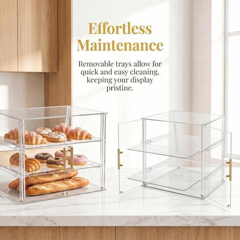 3-Tier Commercial Bakery Display Case with Removable Trays, 18.9" L x 17.8" W x 14.17" H Countertop Pastry Showcase, Clear Acrylic PETG Dessert Cabinet with Magnetic Doors for Donuts Cakes Cookies in Kuwait