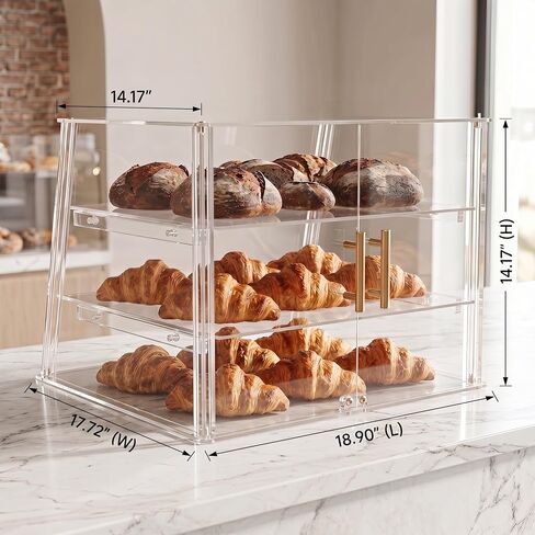 3-Tier Commercial Bakery Display Case with Removable Trays, 18.9" L x 17.8" W x 14.17" H Countertop Pastry Showcase, Clear Acrylic PETG Dessert Cabinet with Magnetic Doors for Donuts Cakes Cookies in Kuwait