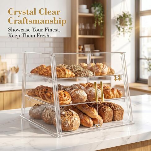 3-Tier Commercial Bakery Display Case with Removable Trays, 18.9" L x 17.8" W x 14.17" H Countertop Pastry Showcase, Clear Acrylic PETG Dessert Cabinet with Magnetic Doors for Donuts Cakes Cookies in Kuwait