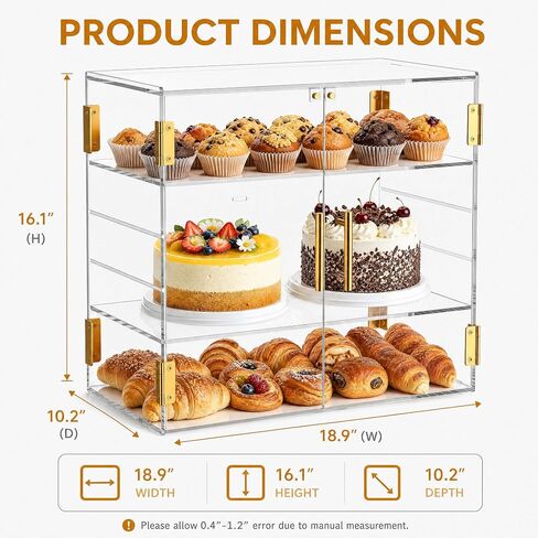 3-Tier Acrylic Pastry Display Case, Countertop Clear Bakery Display Cabinet with Adjustable Pull-Out Layers & Food Clips, Bread Storage Box for Kitchen, Bakery, Cafe – 18.90″×10.24″×16.14″ in Kuwait