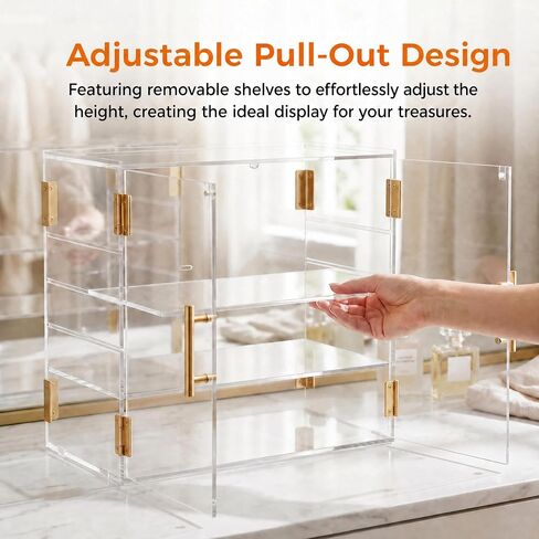 3-Tier Acrylic Pastry Display Case, Countertop Clear Bakery Display Cabinet with Adjustable Pull-Out Layers & Food Clips, Bread Storage Box for Kitchen, Bakery, Cafe – 18.90″×10.24″×16.14″ in Kuwait