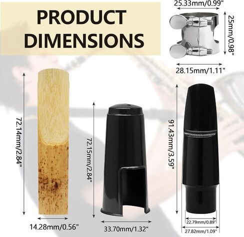2Pcs Clarinet Mouthpiece Kit - Silver, Saxophone Mouthpiece with Ligature Clarinet Reed for Music Instrument in Kuwait