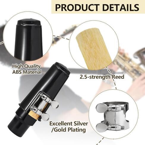 2Pcs Clarinet Mouthpiece Kit - Silver, Saxophone Mouthpiece with Ligature Clarinet Reed for Music Instrument in Kuwait