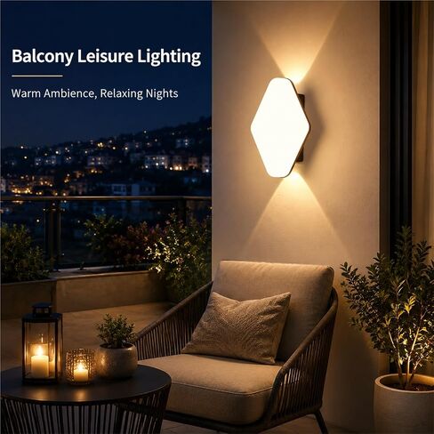 Modern Diamond LED Outdoor Wall Light, Black Die-Cast Aluminum & PC Wall Sconce, Waterproof Exterior Wall Lamp with Up Down, Porch Lighting Fixtures for Patio Entry Garden Foyer Threshold in Kuwait