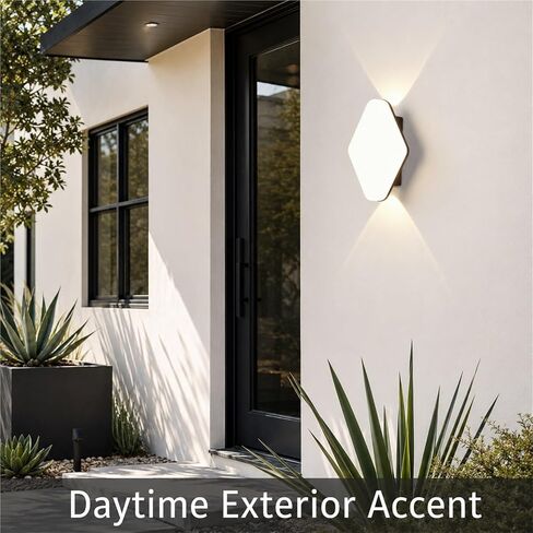 Modern Diamond LED Outdoor Wall Light, Black Die-Cast Aluminum & PC Wall Sconce, Waterproof Exterior Wall Lamp with Up Down, Porch Lighting Fixtures for Patio Entry Garden Foyer Threshold in Kuwait